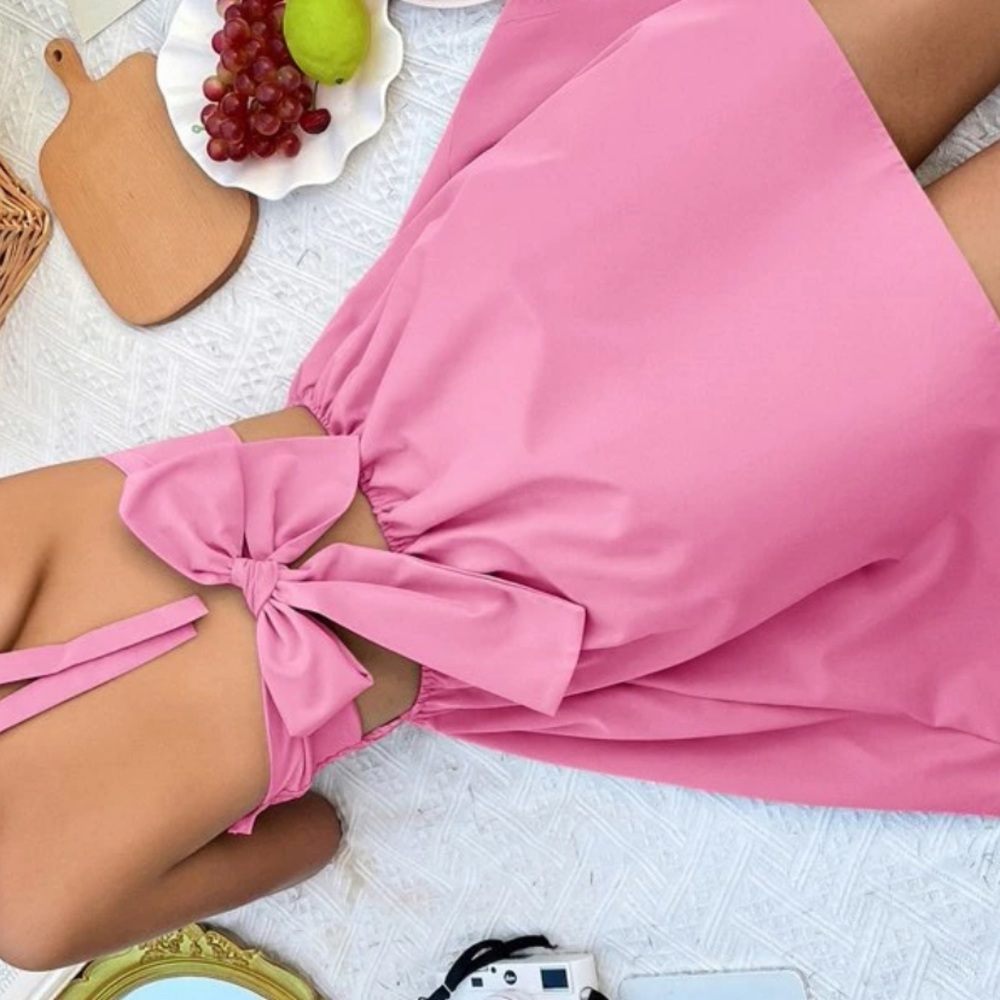 Adorable SHEIN Pink Tie Backless Halter Dress